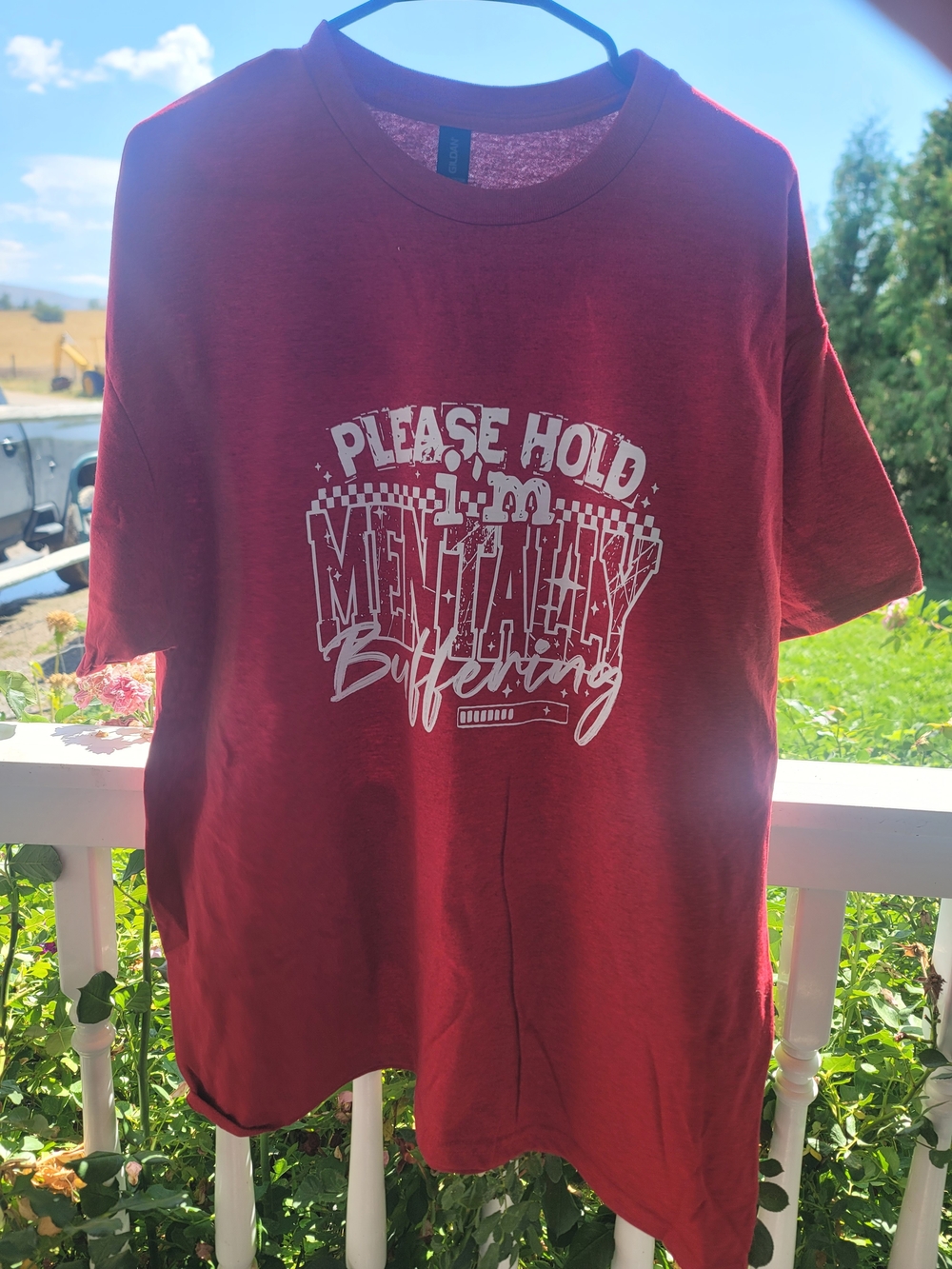Kids Red Graphic Tee - Please Hold I'm Mentally Buffering
